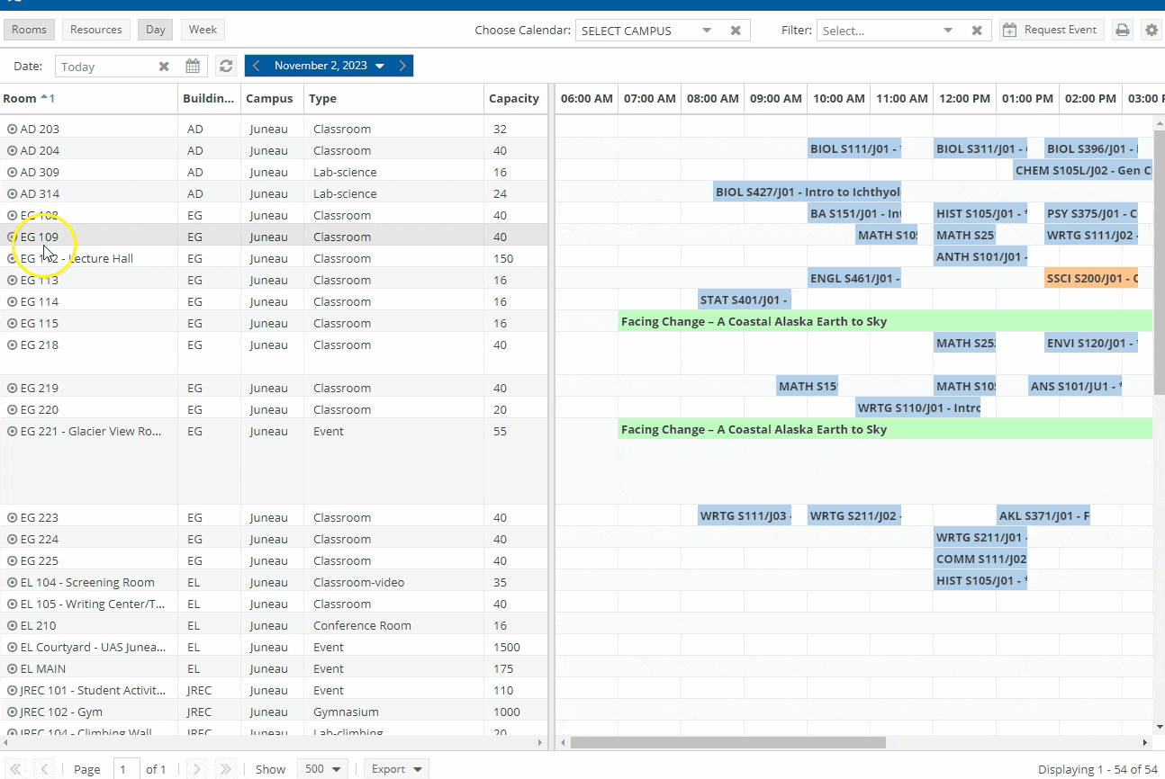 A gif showing a mouse hover over a room to view its details.