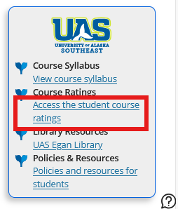 Screenshot of the student menu with ratings