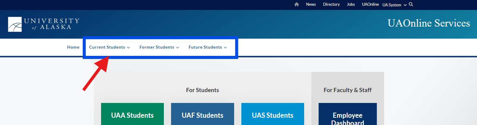 screenshot of UA online drop down menus